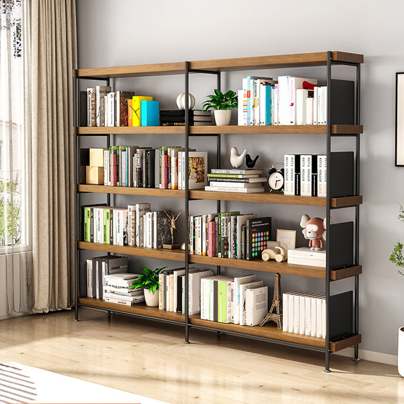 Contemporary Metal Open Back Bookshelf Solid Wood Bookcase for Office