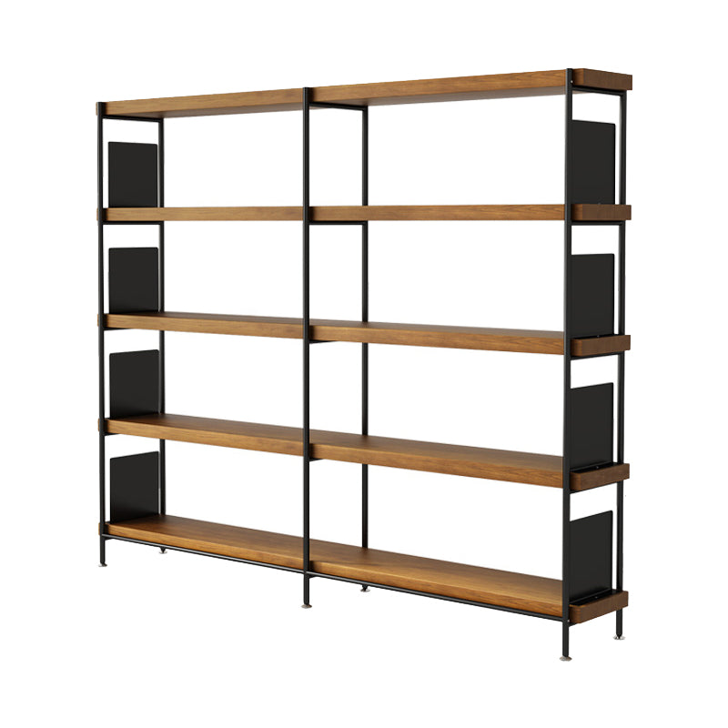Contemporary Metal Open Back Bookshelf Solid Wood Bookcase for Office