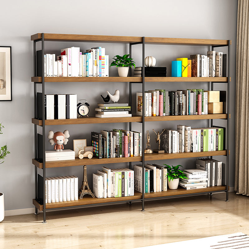 Contemporary Metal Open Back Bookshelf Solid Wood Bookcase for Office