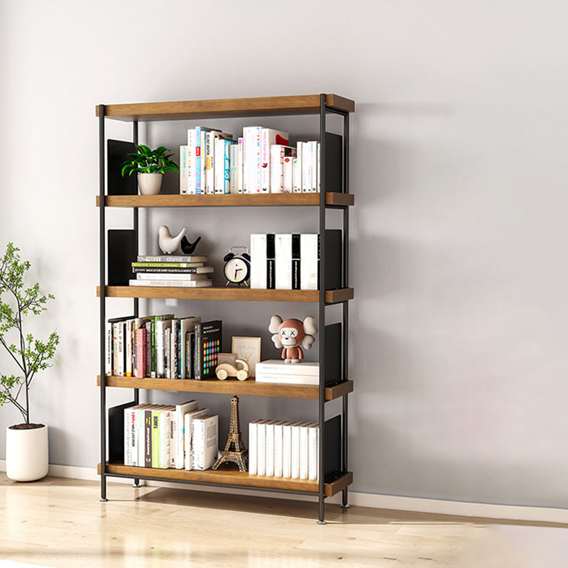 Contemporary Metal Open Back Bookshelf Solid Wood Bookcase for Office