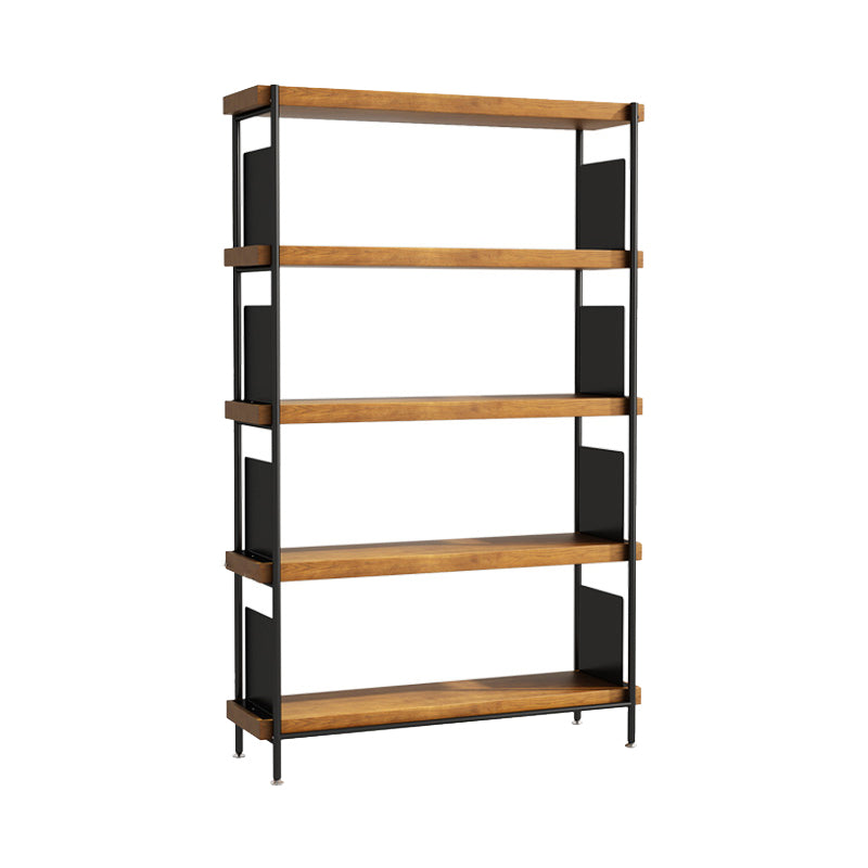 Contemporary Metal Open Back Bookshelf Solid Wood Bookcase for Office