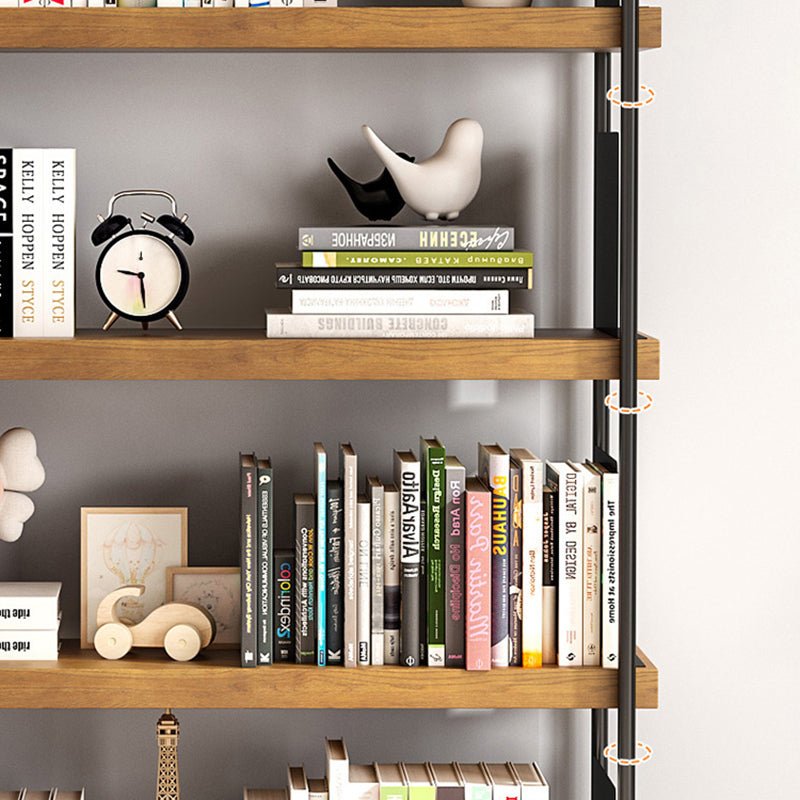 Contemporary Metal Open Back Bookshelf Solid Wood Bookcase for Office