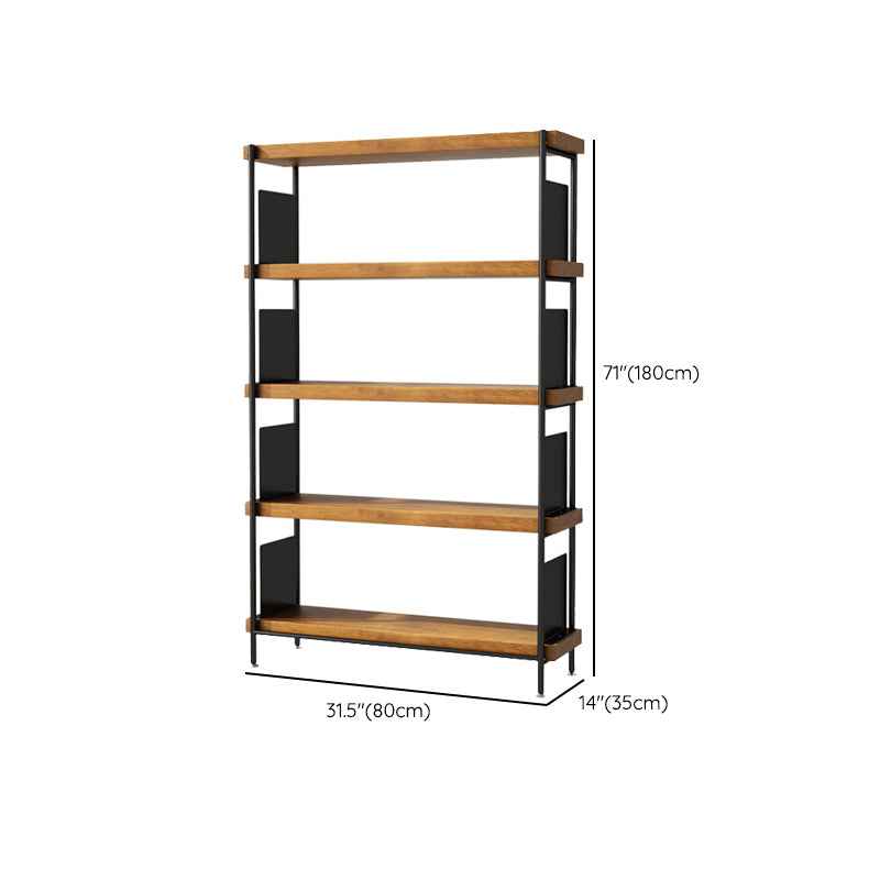 Contemporary Metal Open Back Bookshelf Solid Wood Bookcase for Office