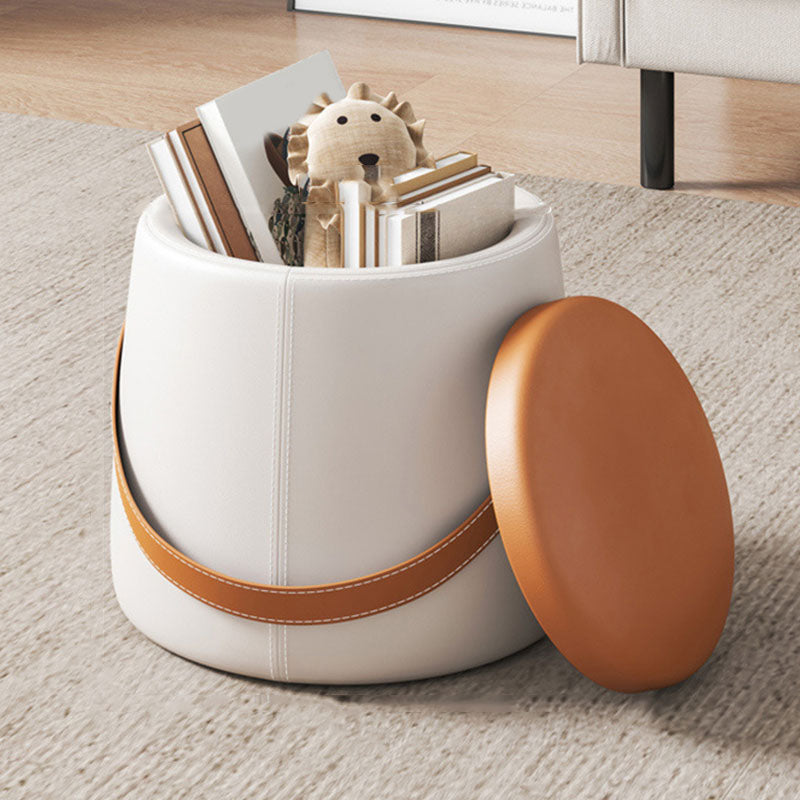 Modern Pouf Ottoman Fabric Upholstered Solid Color Portable Square Ottoman with Storage