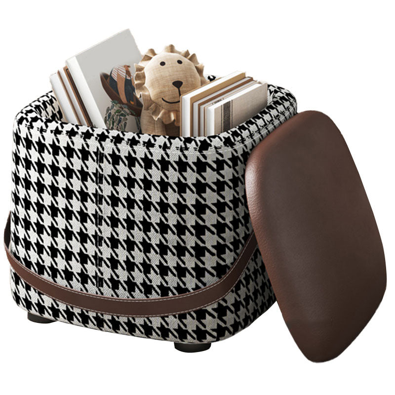 Modern Pouf Ottoman Fabric Upholstered Solid Color Portable Square Ottoman with Storage