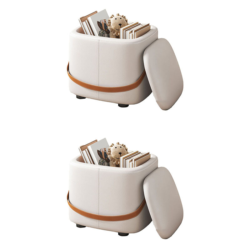 Modern Pouf Ottoman Fabric Upholstered Solid Color Portable Square Ottoman with Storage