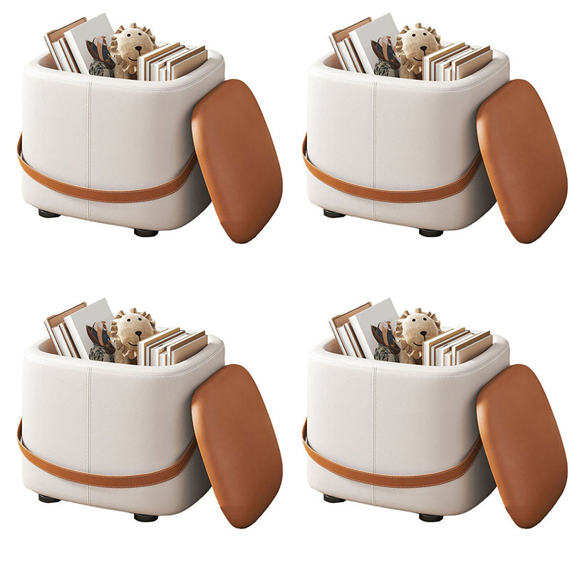 Modern Pouf Ottoman Fabric Upholstered Solid Color Portable Square Ottoman with Storage