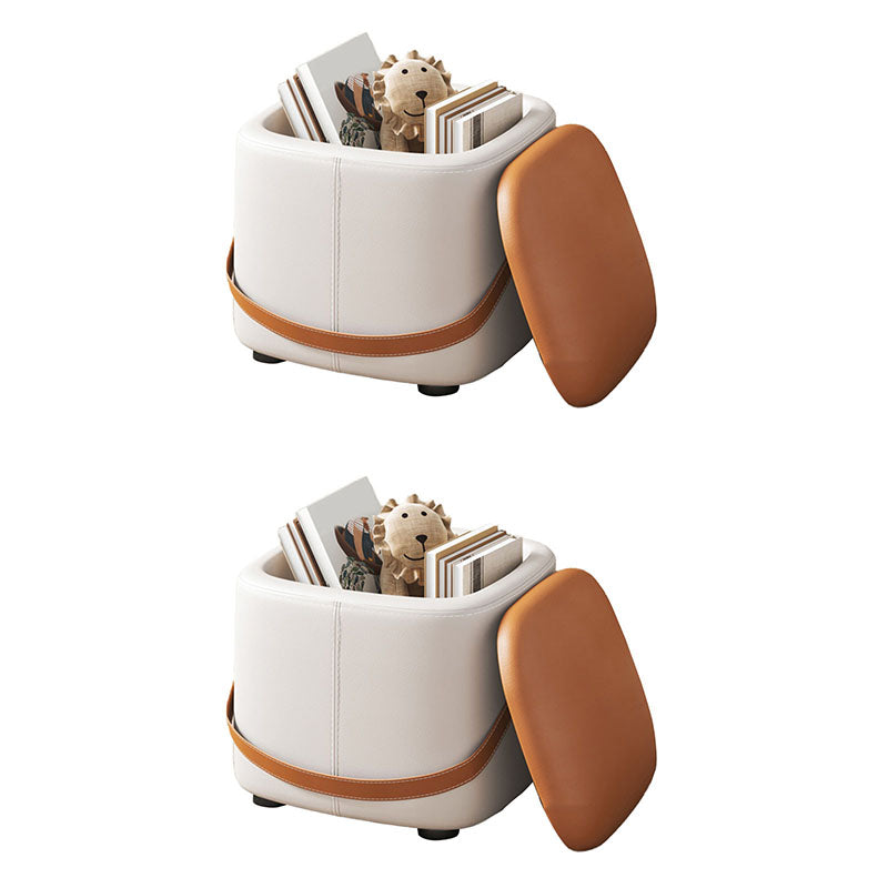 Modern Pouf Ottoman Fabric Upholstered Solid Color Portable Square Ottoman with Storage