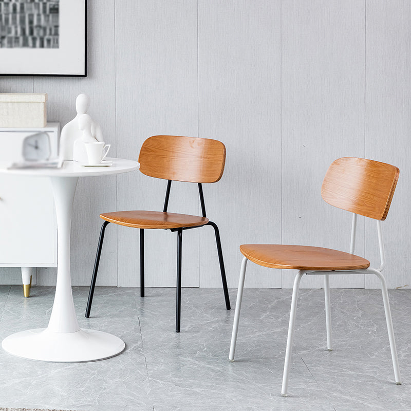 Modern Style Dining Chair Wooden Open Back Side Chair with Metal Base