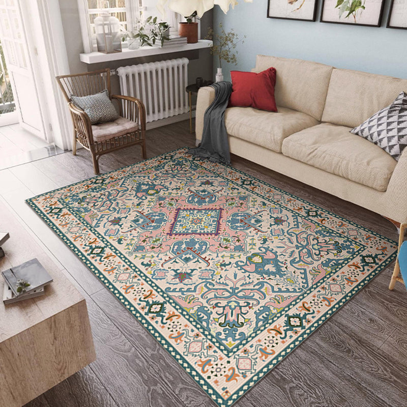 Moroccan Vintage Printed Rug Polyester Indoor Rug Non-slip Carpet for Living Room and Bedroom