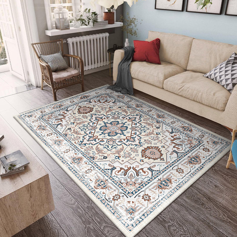 Moroccan Vintage Printed Rug Polyester Indoor Rug Non-slip Carpet for Living Room and Bedroom