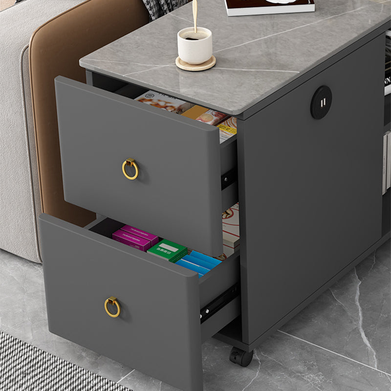Contemporary Rectangle Side End Snack Table with Storage Drawers