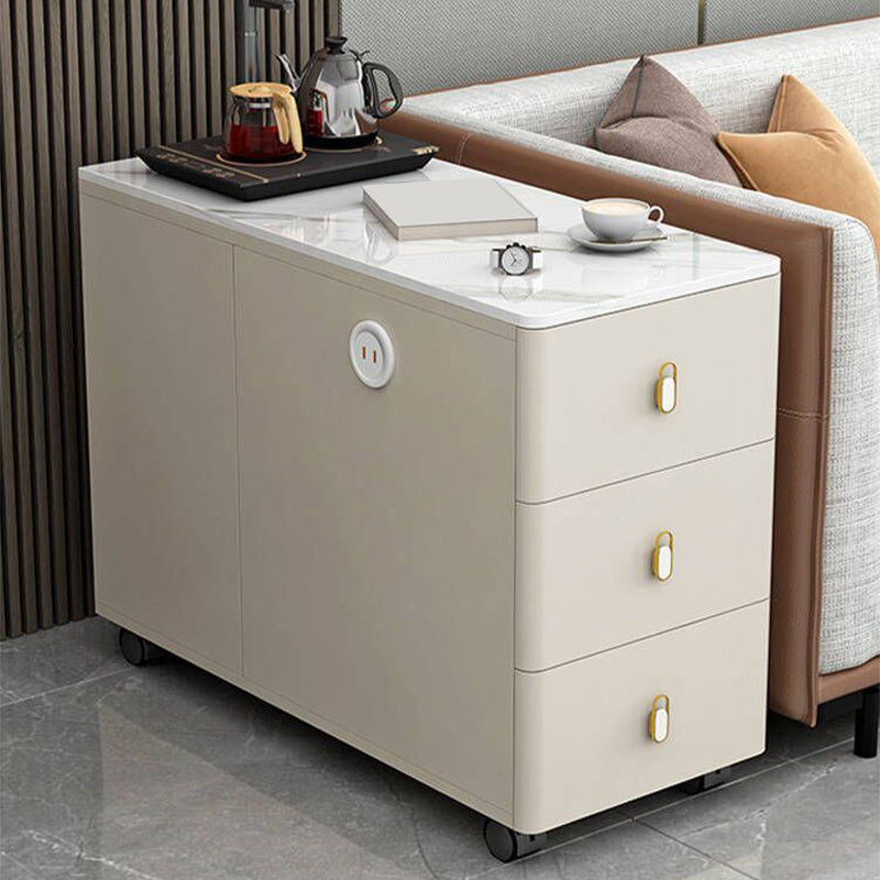 Contemporary Rectangle Sofa Side Accent Table with Storage Drawers