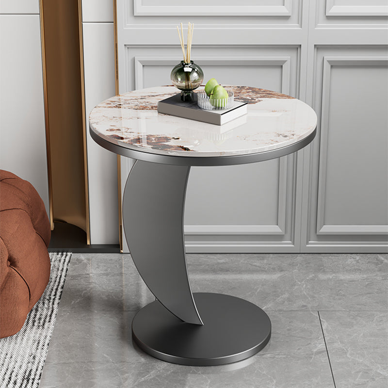 Contemporary Round Stone Top Sofa Side Accent Table for Living Room