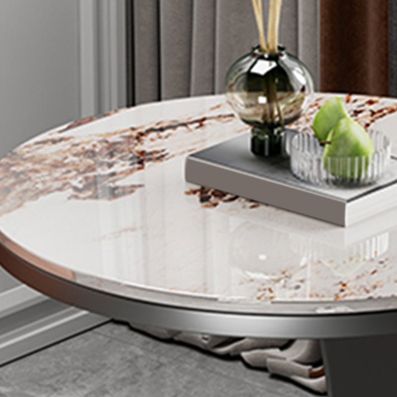 Contemporary Round Stone Top Sofa Side Accent Table for Living Room