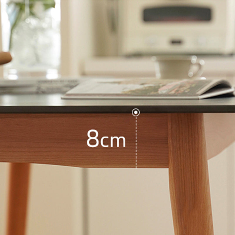 Contemporary Rectangular White and Black Stone Dining Table with Legs