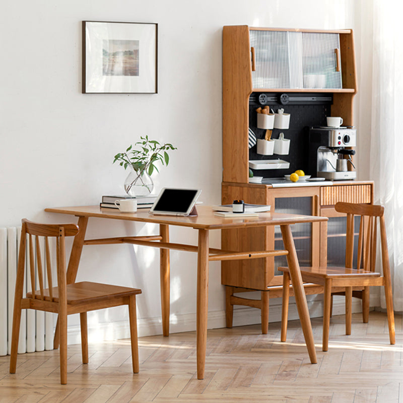 Contemporary Rectangular Dining Table Brown Solid Wood Table Top