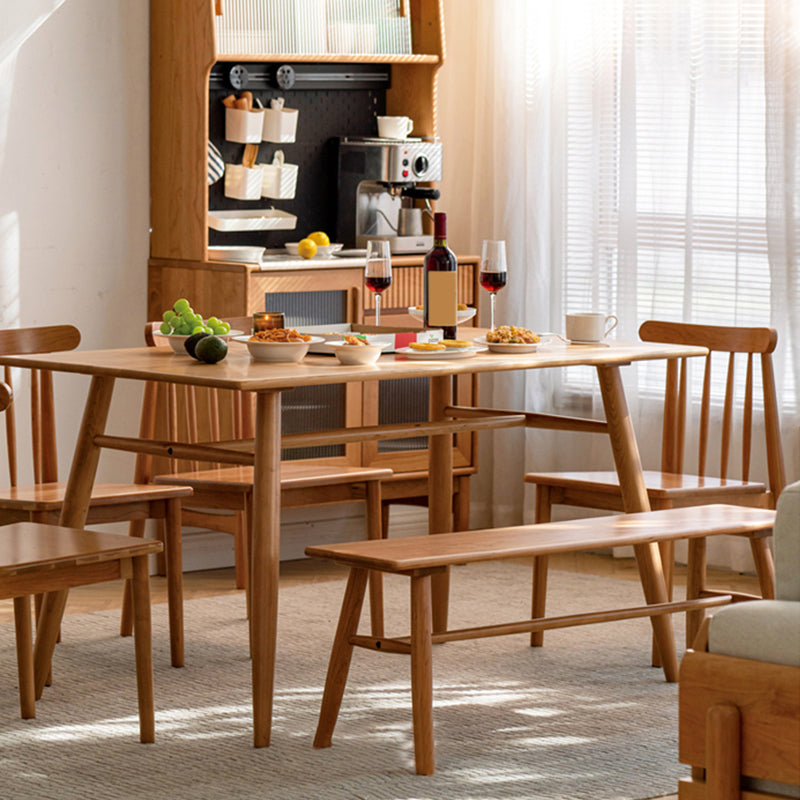 Contemporary Rectangular Dining Table Brown Solid Wood Table Top
