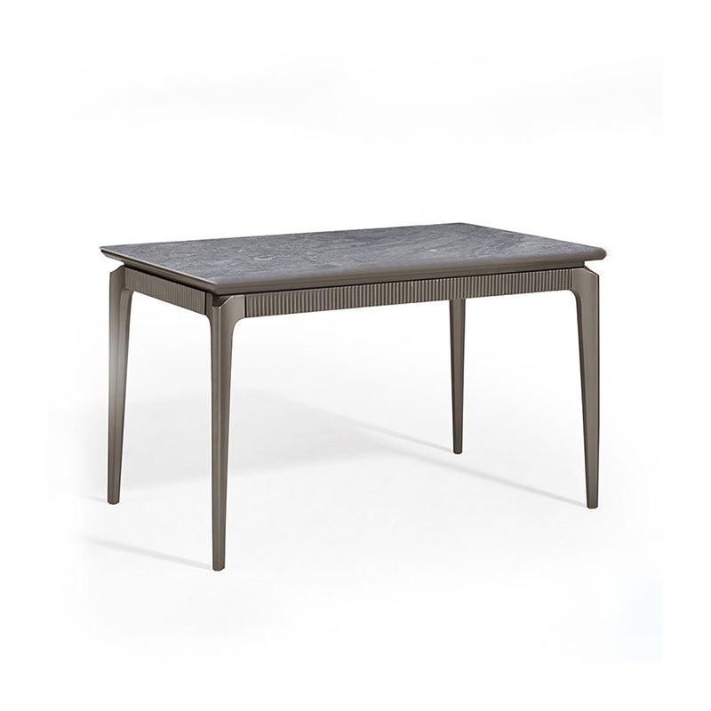 Gray Contemporary Rectangular Stone Dining Table with Solid Wood Legs