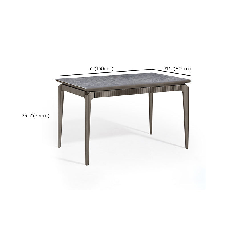 Gray Contemporary Rectangular Stone Dining Table with Solid Wood Legs