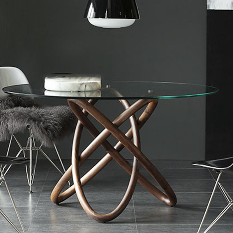 Modern Round Glass Clear Top Dining Table with Single Pedestal