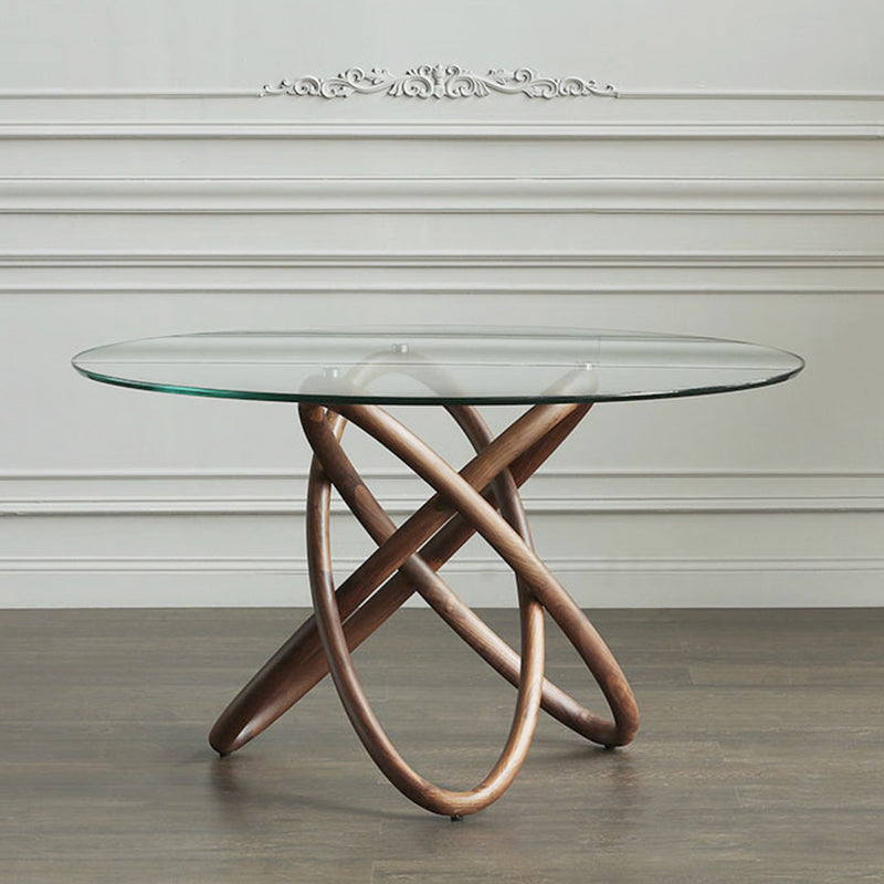 Modern Round Glass Clear Top Dining Table with Single Pedestal