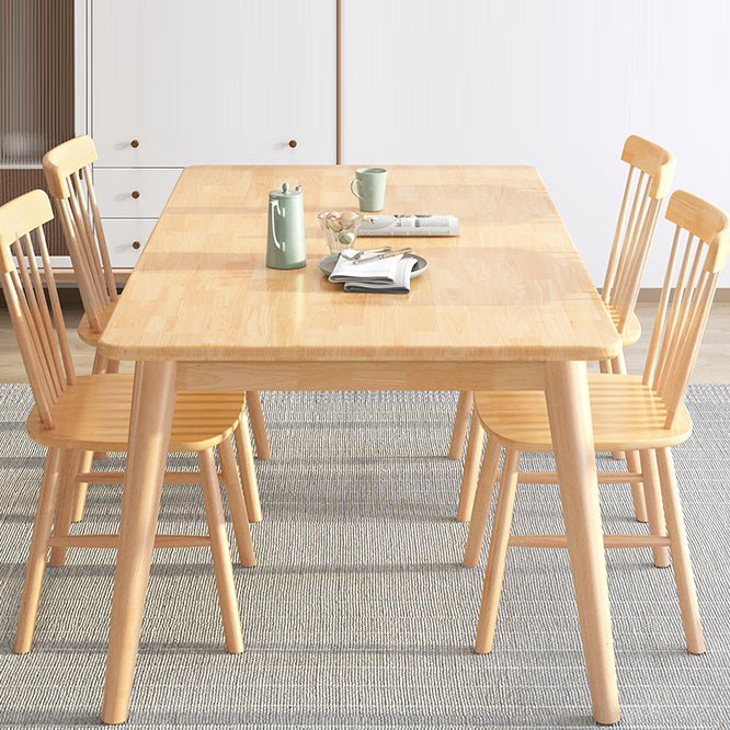Modern Natural Rectangular Rubberwood Dining Table with 4 Legs