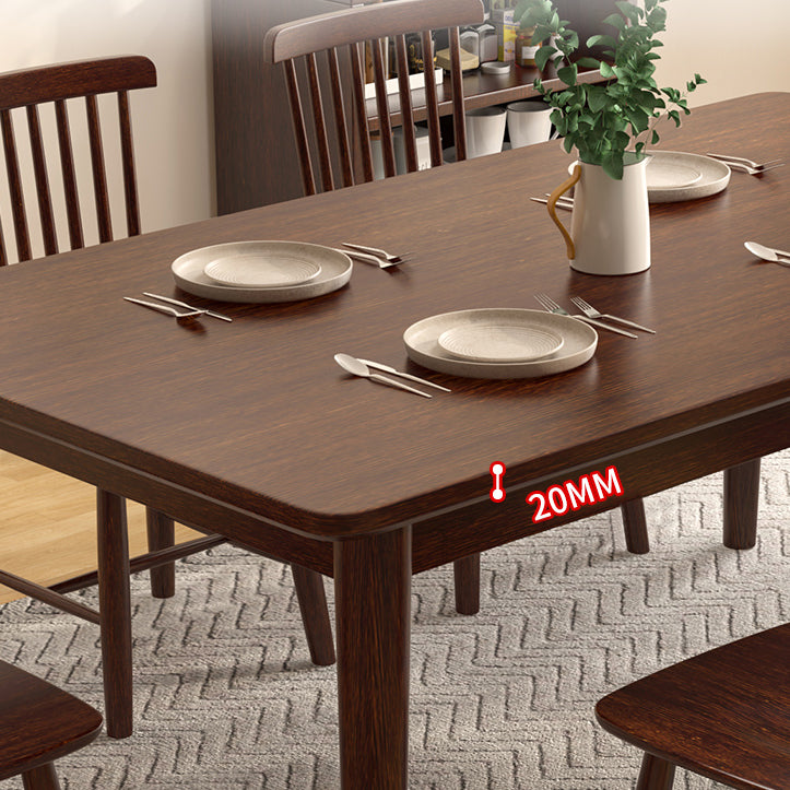 Modern Brown Rubberwood Top Dining Table with 4 Solid Wood Legs