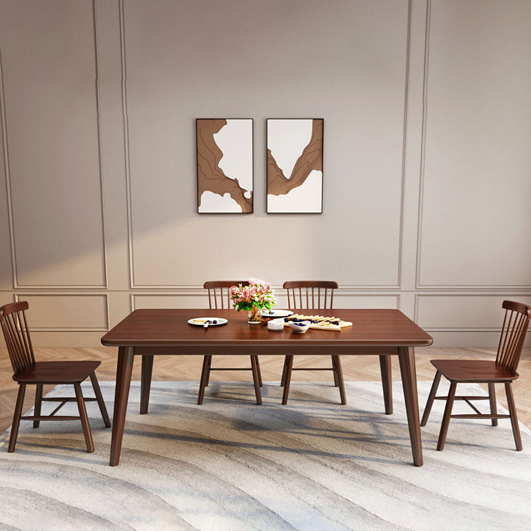 Modern Brown Rubberwood Top Dining Table with 4 Solid Wood Legs