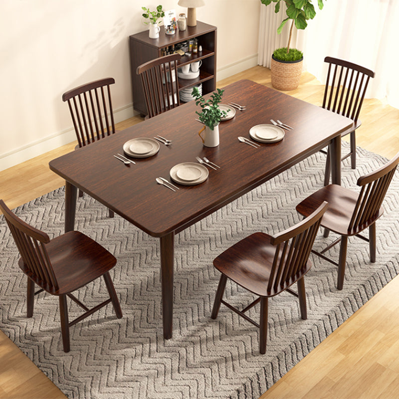 Modern Brown Rubberwood Space Saving Dining Table with 4 Legs