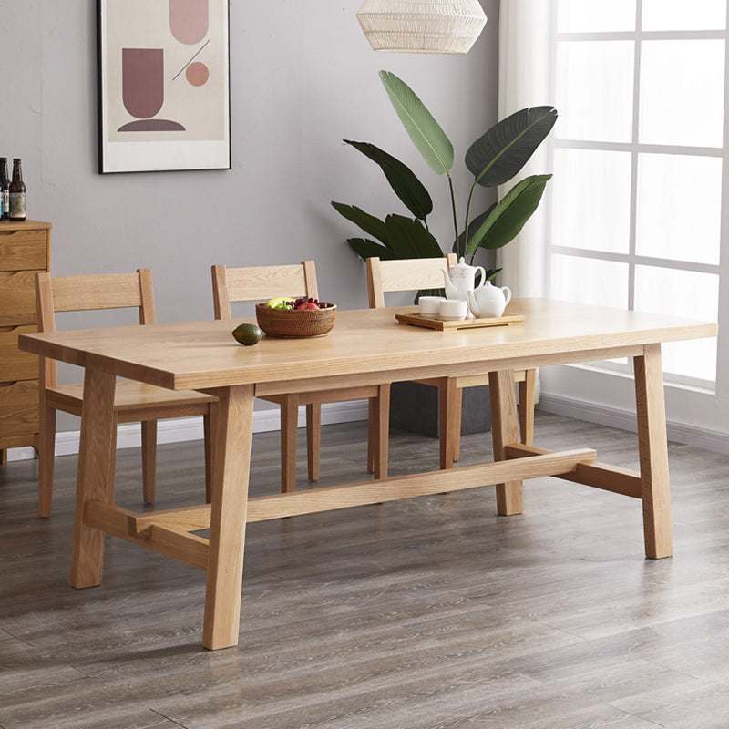 Modern Rectangular Light Brown Solid Wood Dining Table with Trestle
