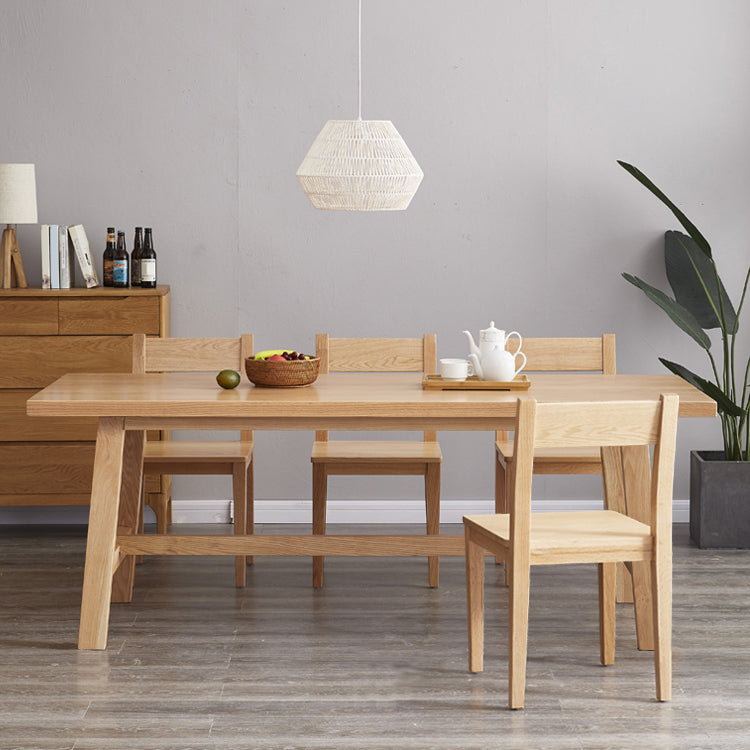 Modern Rectangular Light Brown Solid Wood Dining Table with Trestle