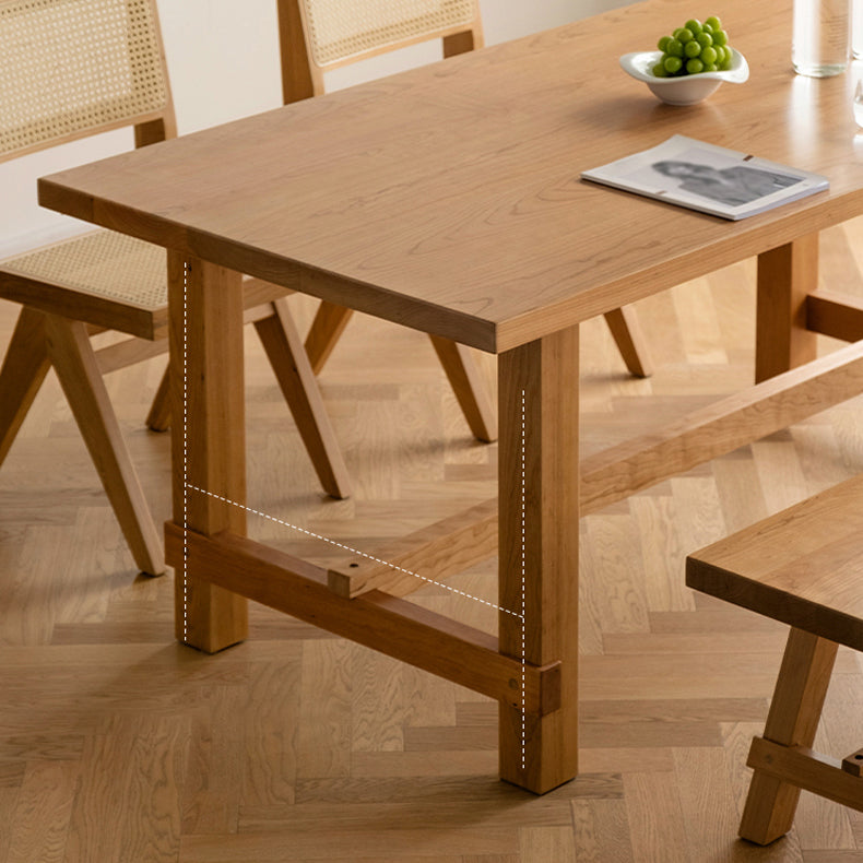 Contemporary Rectangular Solid Wood Tabletop Dining Table with Trestle