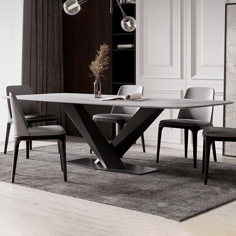 Modern Stone Top White Rectangular Dining Table with Black X-Base