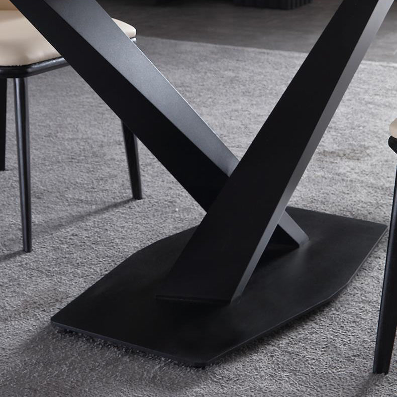 Modern Stone Top White Rectangular Dining Table with Black X-Base