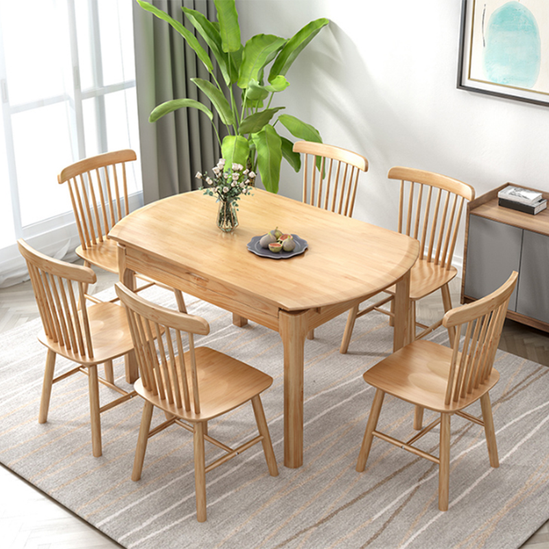 Modern Round Rubberwood Retractable Dining Table with 4 Legs