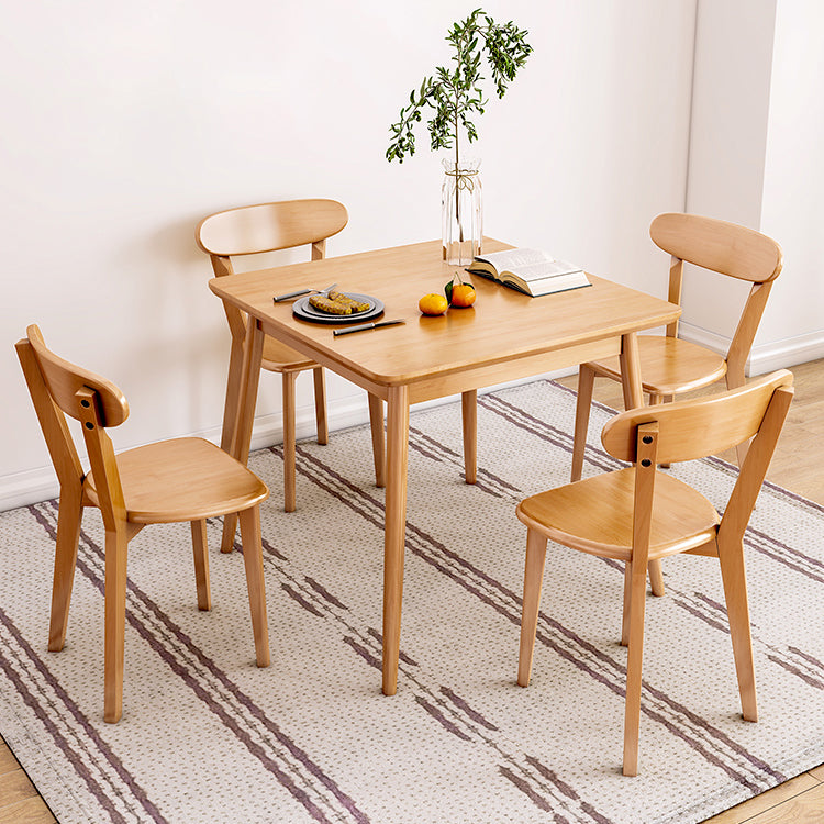 Modern Square Natural Rubberwood Space Saving Dining Table with 4 Legs