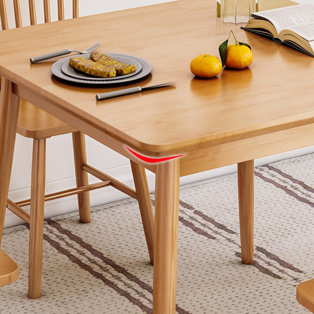 Modern Square Natural Rubberwood Space Saving Dining Table with 4 Legs