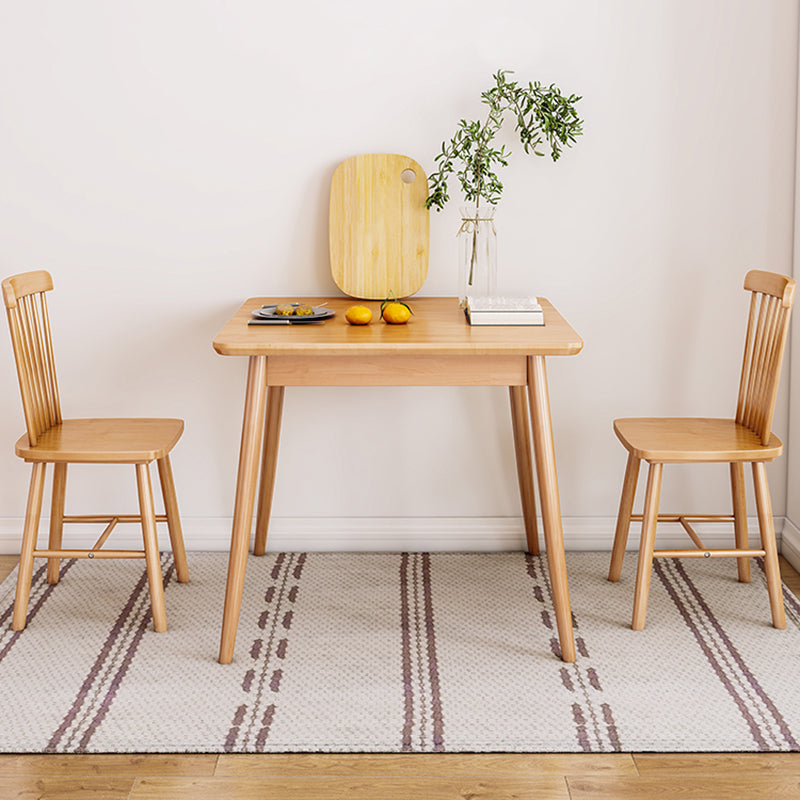 Modern Square Natural Rubberwood Space Saving Dining Table with 4 Legs