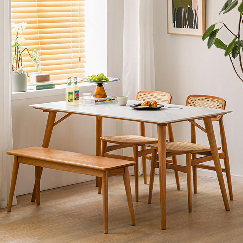Contemporary White Rectangular Dining Table with Solid Wood Legs