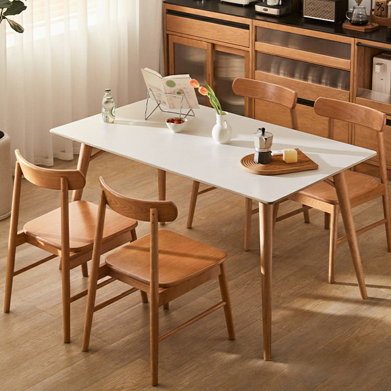 Contemporary White Rectangular Dining Table with Solid Wood Legs
