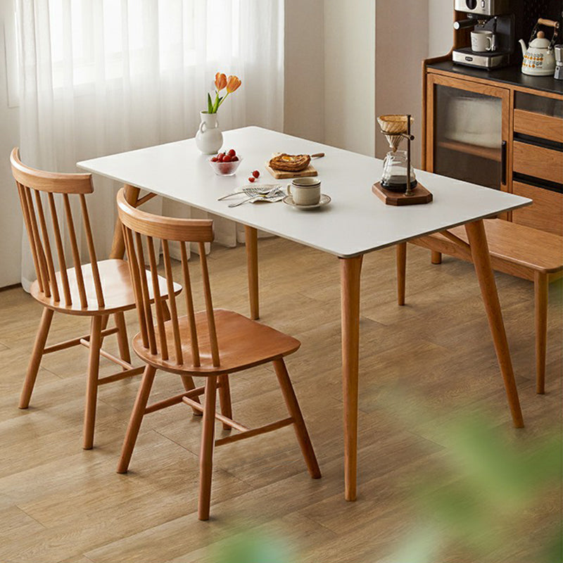 Contemporary White Rectangular Dining Table with Solid Wood Legs