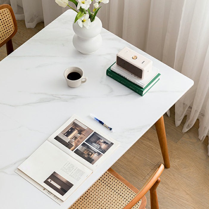 Contemporary White Rectangular Dining Table with Solid Wood Legs