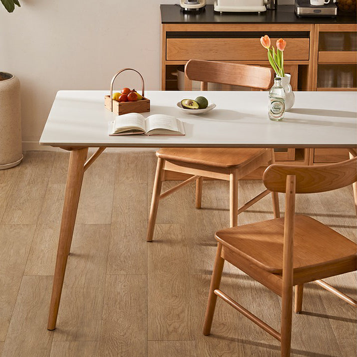 Contemporary White Rectangular Dining Table with Solid Wood Legs