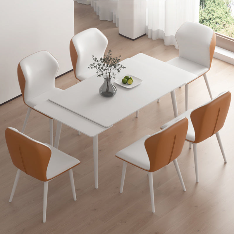 Contemporary Extendable Rectangular White Dining Table with 4 Foot
