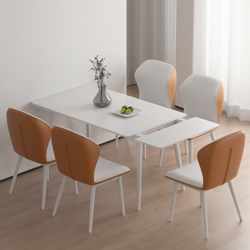 Contemporary Extendable Rectangular White Dining Table with 4 Foot