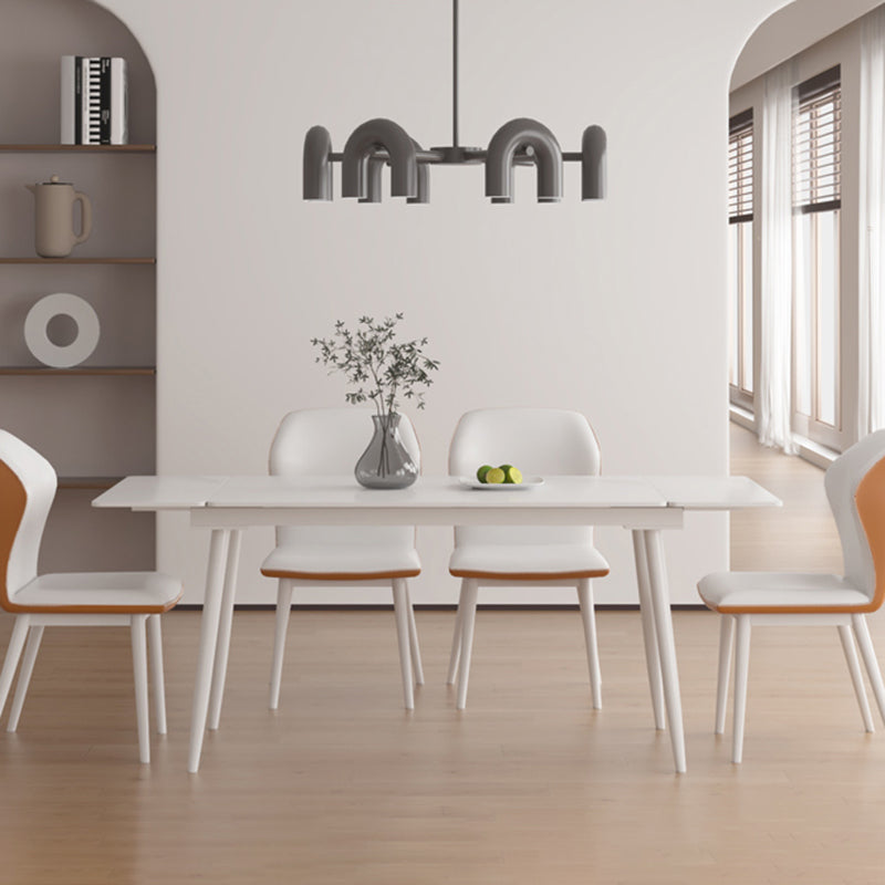 Contemporary Extendable Rectangular White Dining Table with 4 Foot