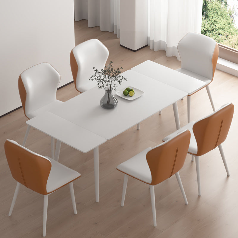 Contemporary Extendable Rectangular White Dining Table with 4 Foot