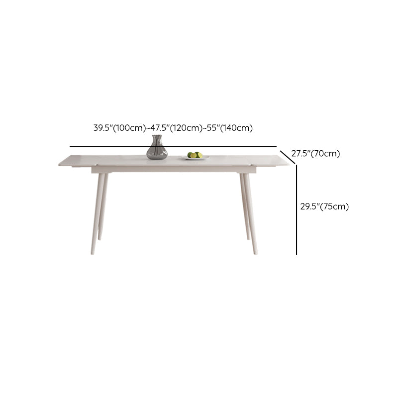 Contemporary Extendable Rectangular White Dining Table with 4 Foot