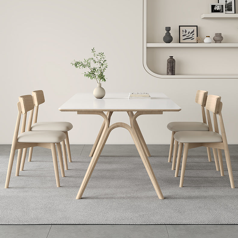 Contemporary Sintered Stone Top Ash Wood Base Dining Table with Chairs